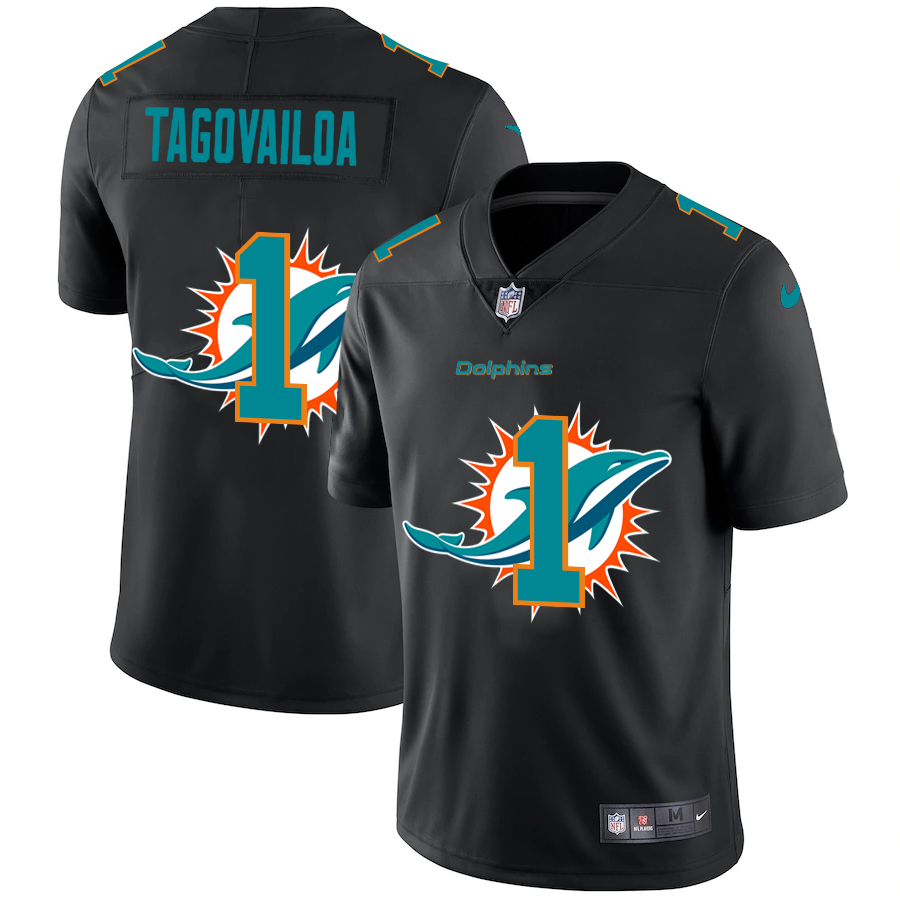 Miami Dolphins 1 Tua Tagovailoa Men Nike Team Logo Dual Overlap Limited NFL Jersey Black